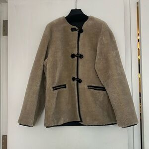 Mango fur effect coat with appliqués in tan size S never worn!